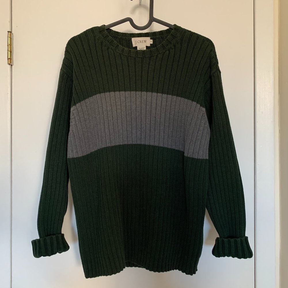 J.Crew Men's Sweater, Forest Green & Gray Stripe (Small)
